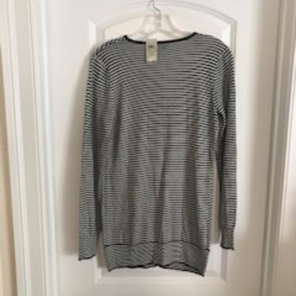 NWT Ann Taylor Black & White Striped Long Sleeve Sweater with Drapey Neckline - Picture 2 of 5
